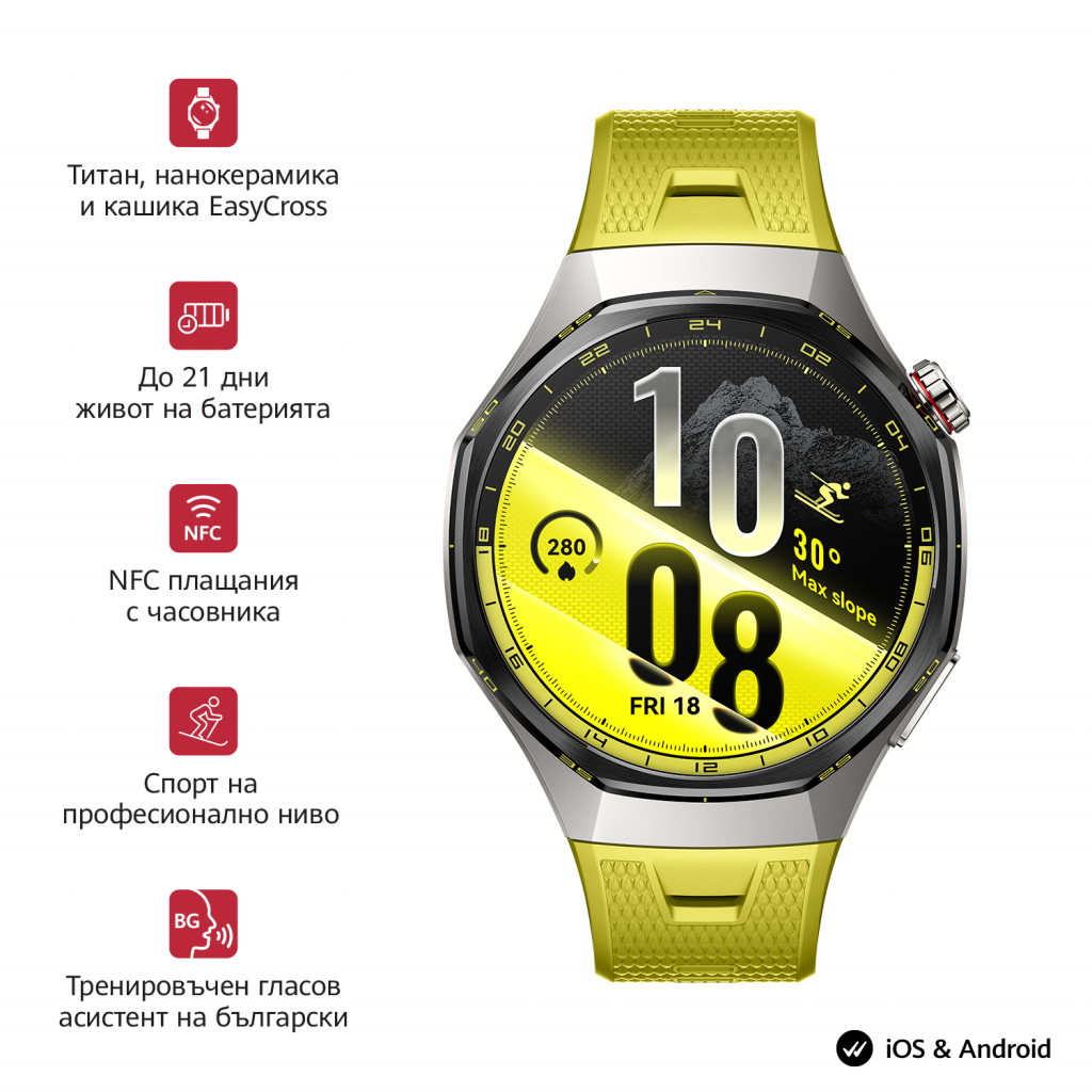 Смарт часовник Huawei Watch GT 7 Pro Atum-B49W Yellow Fluoroelastomer